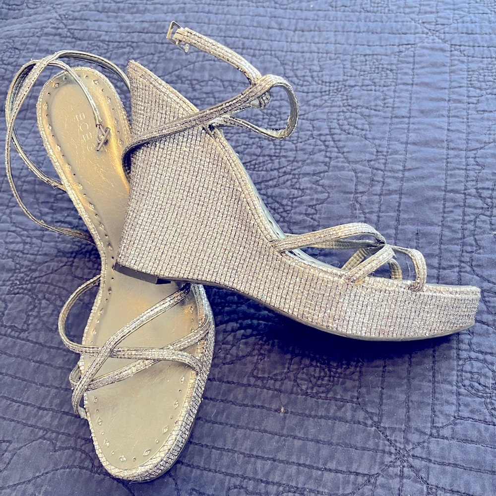 BCBG Sparkling Silver Wedges